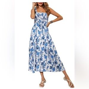 NEW Women’s Boho Floral Midi Dress blue and white, medium